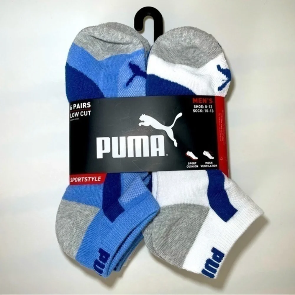 Puma men’s low cut socks 6 pack size 8-12 white blue gray